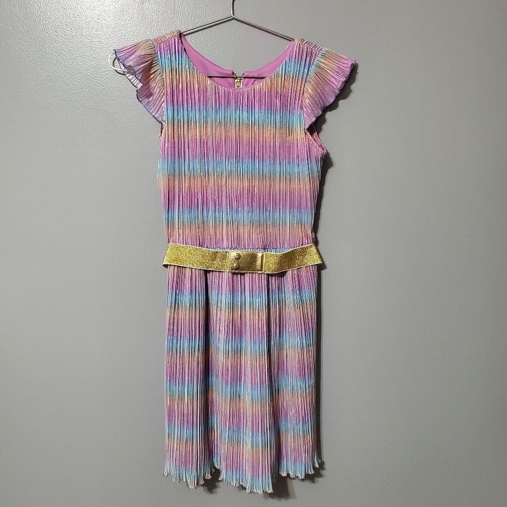 Zoe Ltd Pink Stripe Sheer Shimmering Metallic Pastel Girls Size 16